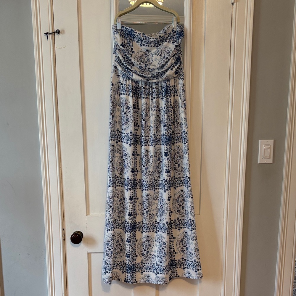 Grace Karin Strapless Dress in Blue and White
